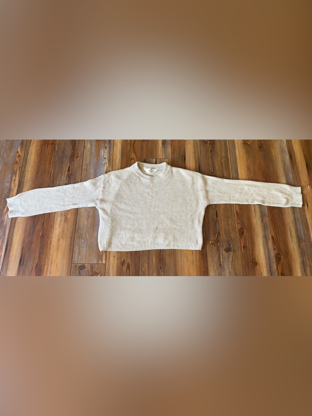 H&M Cream Ribbed Crewneck Sweater girls size 10/12